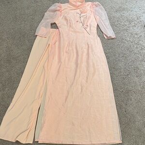 Chic Peach Ao Dai with Sheer Sleeves